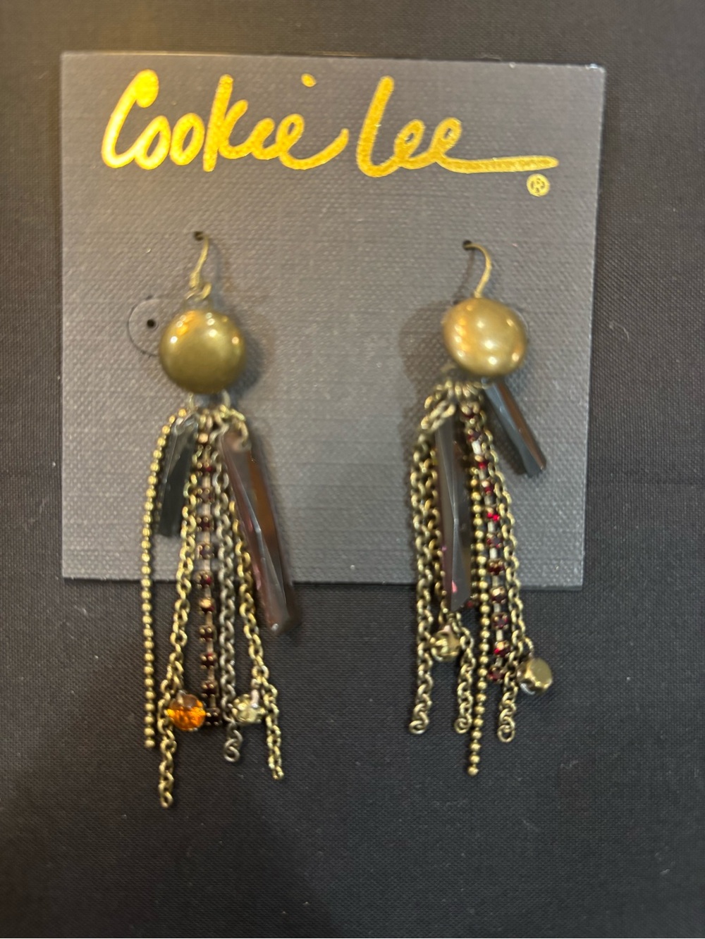 Cookie Lee Olive Gold Multi-Chain Tassel Earrings